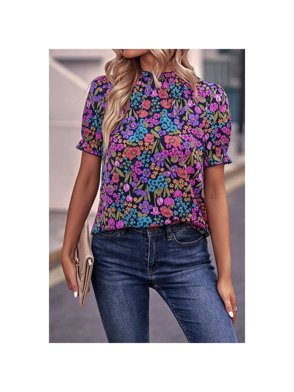 Allover Floral Print Sleeve Blouse