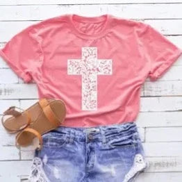 Coral Lace Cross t-shirt