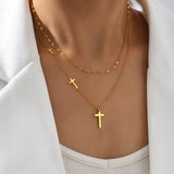Brown Layered Cross Pendant Necklace
