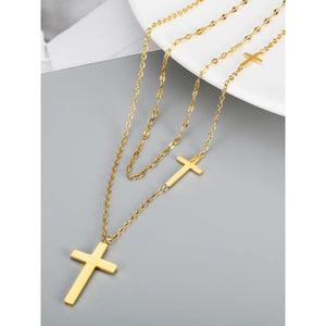 Brown Layered Cross Pendant Necklace