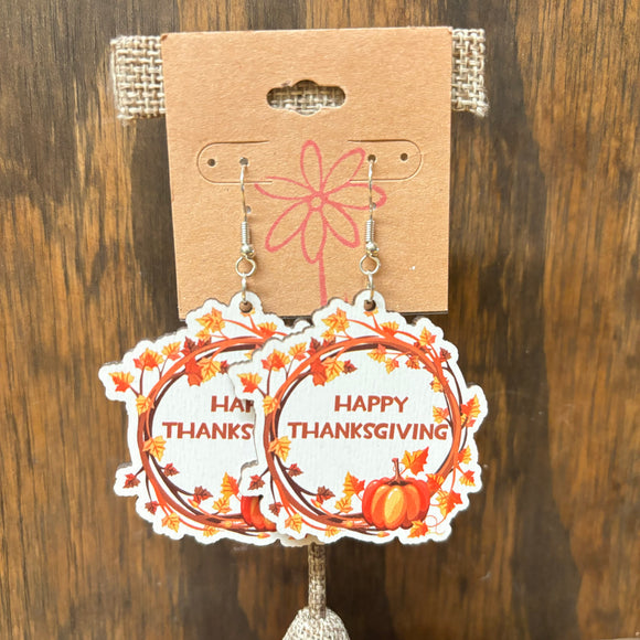 TPJ Happy Thanks pumpkin earrings