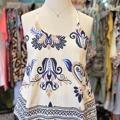 Blue Bohemian Spaghetti Strap Tank