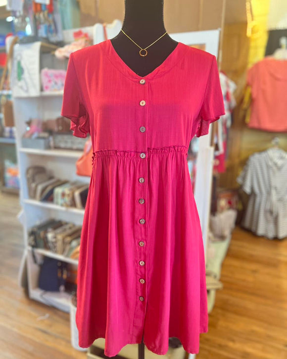 Red V-neck Ruffled Dress