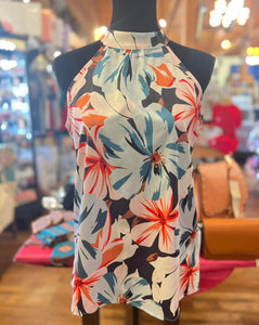 White Printed Hanging Neck Slim Fit Top