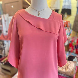 Salmon Slant neck Chiffon Top