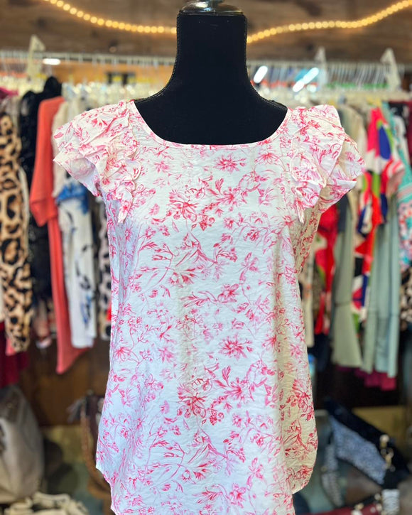 Pink Floral Ruffled Sleeve Bow Back Blouse