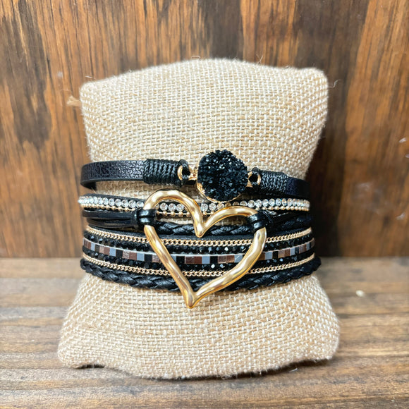 TPJ Crystal heart black magnetic bracelet