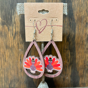 TPJ Wooden turkey earrings