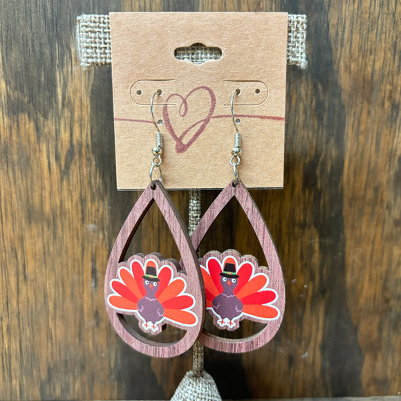 TPJ Wooden turkey earrings