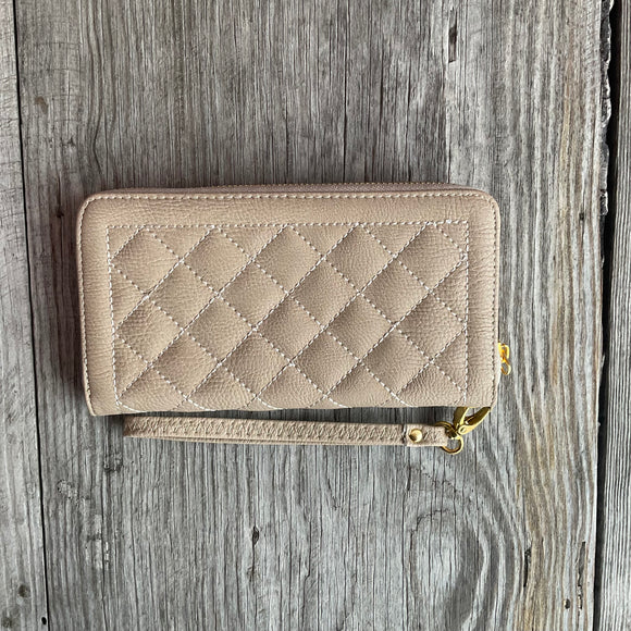 Quilted Beige Wallet Wristlet