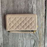 Quilted Beige Wallet Wristlet