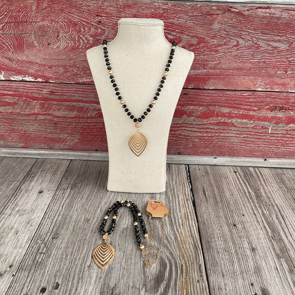 Black & Gold Leaf Necklace