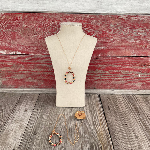 Multi Color Teardrop Wood Bead Necklace