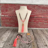 Tassel Necklace With Wood Beads & Gem