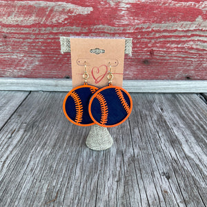 Navy & Orange baseball earrings