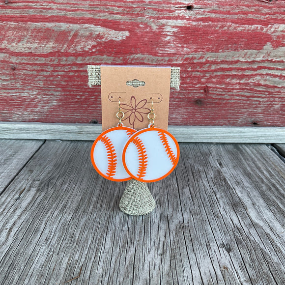 Orange and White baseball earrings