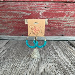 Turquoise disk and gold teardrop earrings